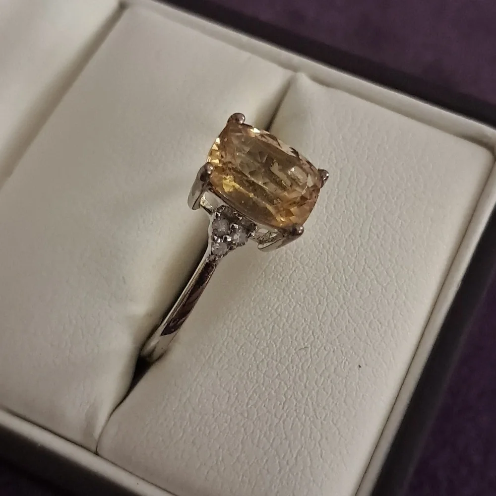 Natural Golden Apatite & Natural Diamond Ring.